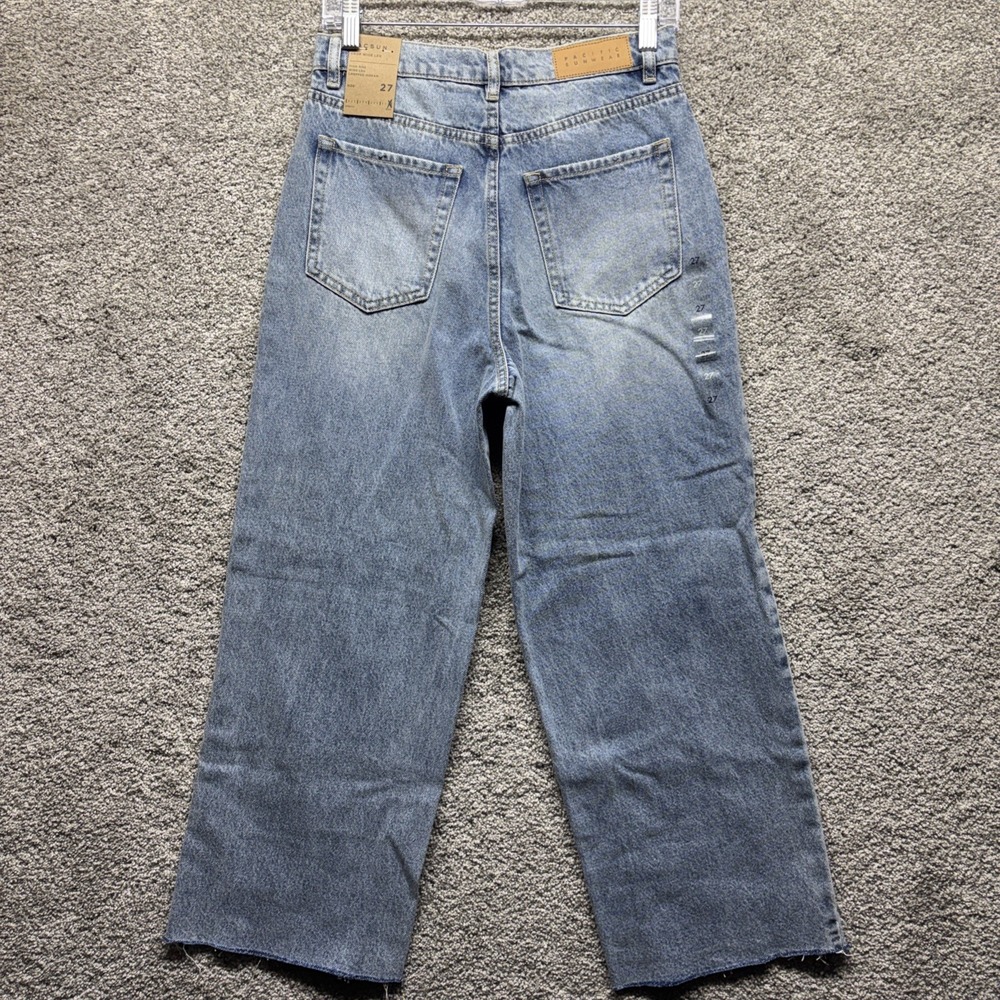 Pacsun Wide Leg Jeans Womens 27x27 High Rise Crop Frayed Hem Rigid Denim NWT‎